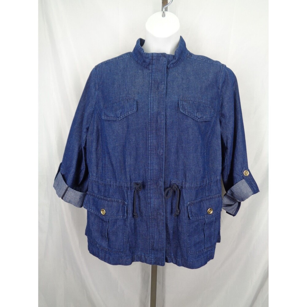Talbots Drawstring Tab Roll Sleeve Denim Jean Jacket Plus Size 2X New